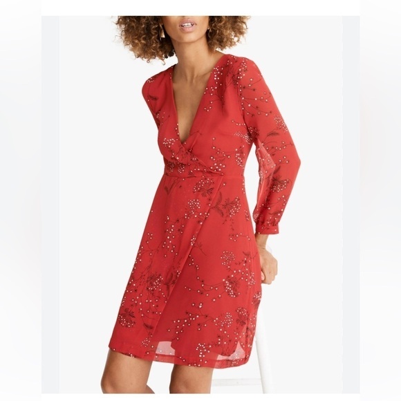 Madewell Hazelwood Wrap Front Mini Dress Red Windswept Floral - Picture 1 of 9